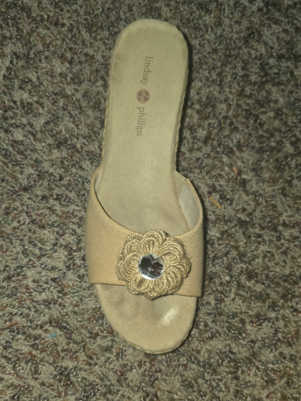 lindsay phillips Tan Slide Sandal with Braided Flower and Gem